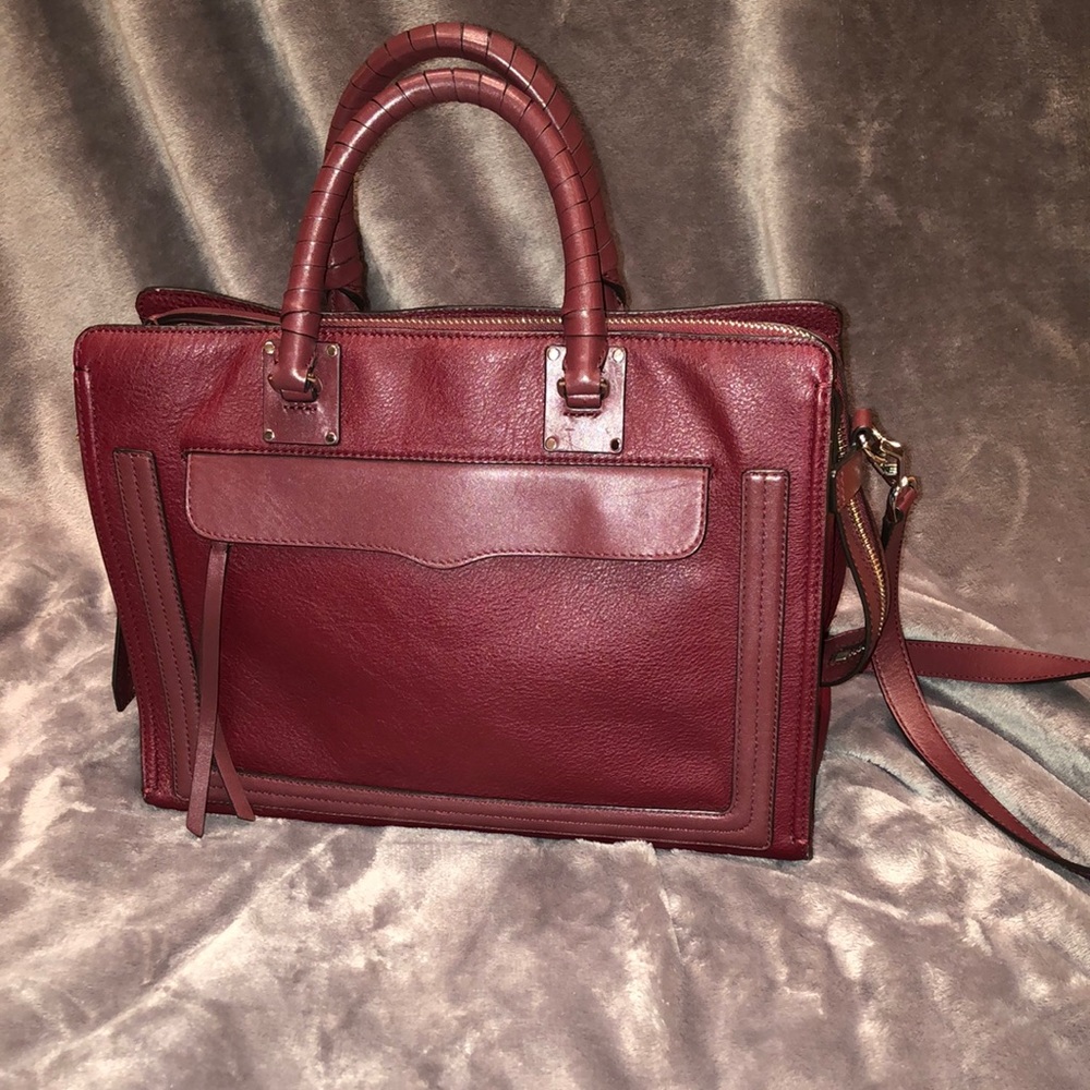 REBECCA MINKOFF Regan Leather Satchel Tote Handbag, wine colored